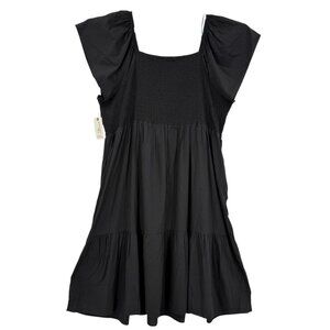 Terra & Sky Women Pullover Flutter Sleeve Black Midi Dress Plus 4X (28W-30W) NWT